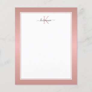 Moderne Roségold-Monogramm-Schick-Mädchen-Notizkar