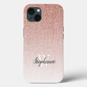 Moderne Roségold-Ombre-Glitter-Monogramm Case-Mate iPhone Hülle