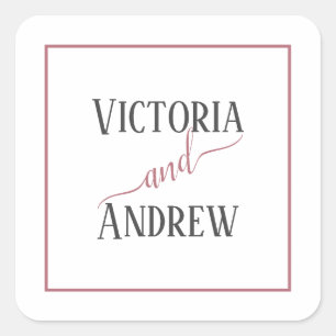 Moderne Roségold-Schrift Minimal Hochzeit Quadratischer Aufkleber