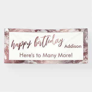 Moderne Roségold- und weiße Marmor-Happy-Birthday- Banner