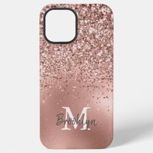 Moderne roségoldene Glitter-Konfetti-Monogramm iPhone 12 Pro Max Hülle