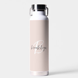 Moderne roségraye Schriftzug-Monogramm-Name Trinkflasche