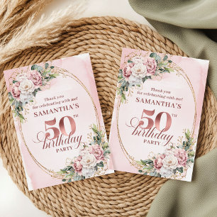 Moderne Rosen-Gold-Grün 50. Geburtstag Dankeschön Dankeskarte