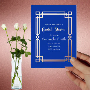 Moderne Rosen-Gold-Rand auf Navy-Blau-Braut-Party Folieneinladung