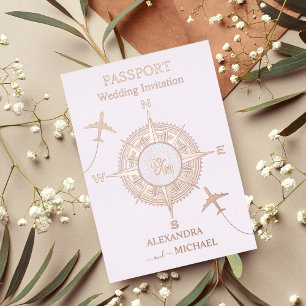 Moderne Rosen-Gold-Reisepass-Hochzeits-Einladung Folieneinladung