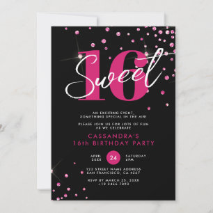 Moderne Rosen-Gold- und Schwarze Sweet Sixteen-Geb Einladung