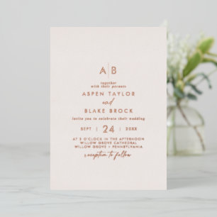 Moderne Rosen-Goldfolie Brautmonogramm-Hochzeit Folieneinladung