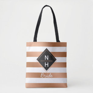 Moderne Rosen-Goldfolie-Streifen Monogramm Braut