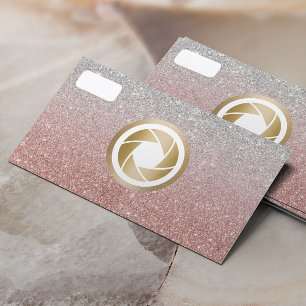 Moderne Rosen-GoldGlitzer-Goldkamera-Fotografie Visitenkarte