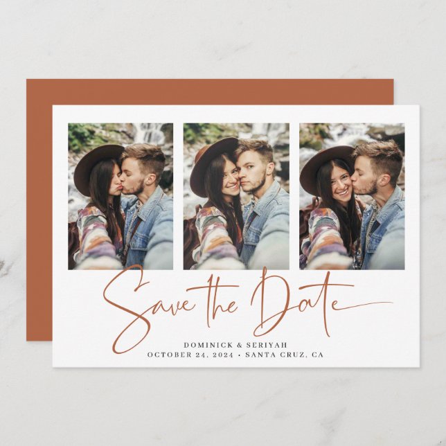 Moderne Rost Terracotta Save the Date handschriftl (Vorne/Hinten)