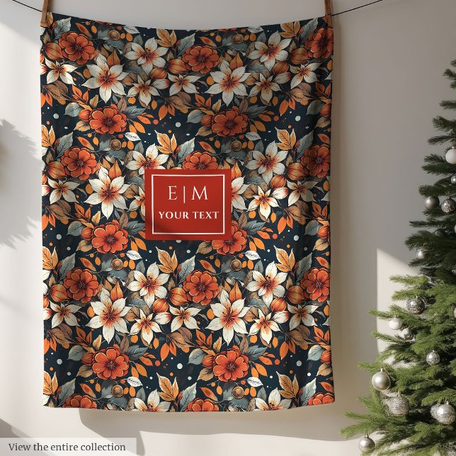 Moderne rostige Blume mit individuelle Name Fleecedecke (Modern rusty flower blanket with custom name)