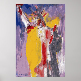 Moderne, rot-gelbe Aquarellstatue Freiheitsstatue Poster