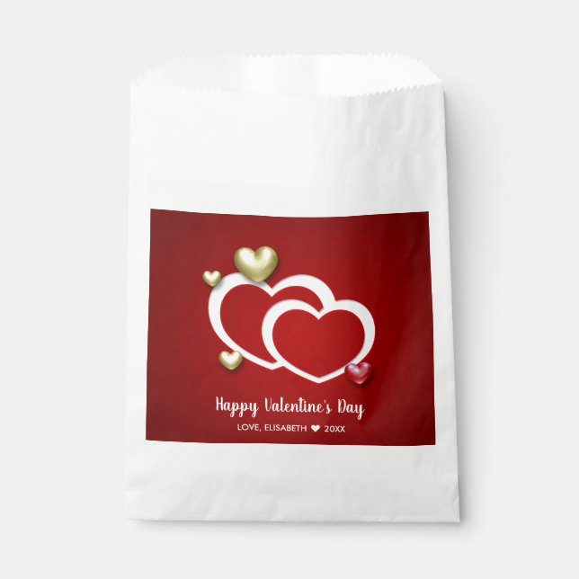 Moderne Rot-Gold-Valentinstag-Herzen Geschenktütchen (Vorderseite)