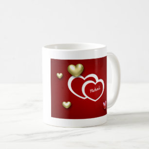 Moderne Rot-Gold-Valentinstag-Herzen Kaffeetasse