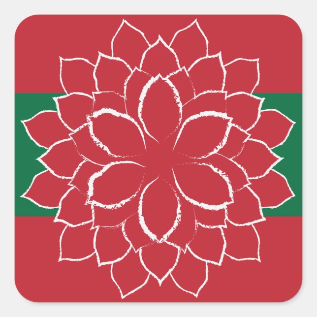 Moderne Rot-, Grün- und Weiß-Ferien Poinsettia Quadratischer Aufkleber (Vorderseite)