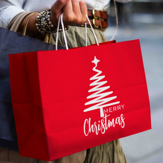 Moderne Rot Niedlich Frohe Weihnachtsbaumgeschenk  Große Geschenktüte (Red christmas bag)