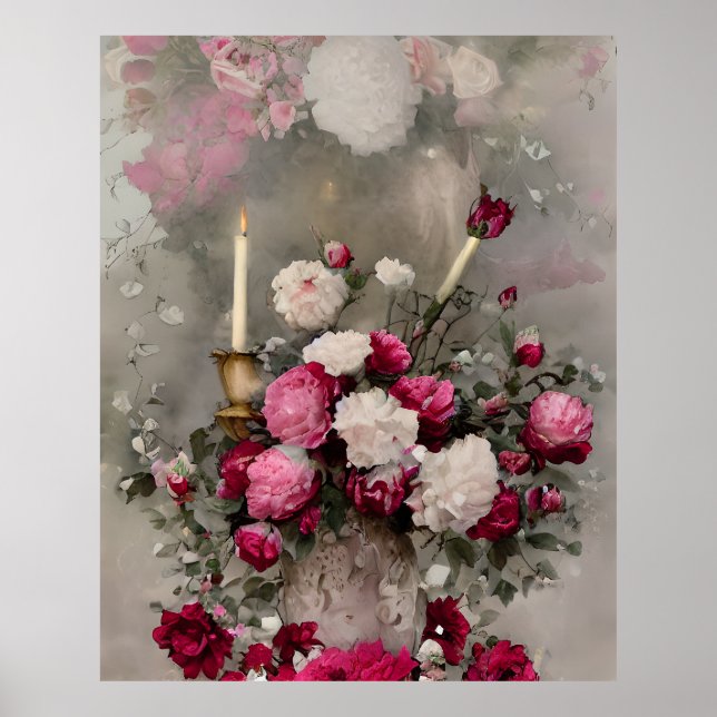 Moderne Rot-Rosa-Blume Poster (Vorne)