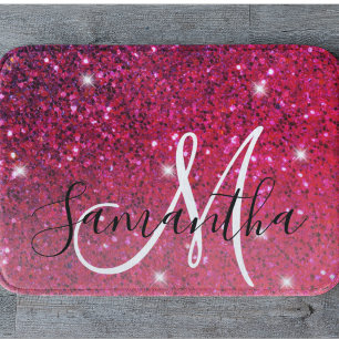 Moderne Rot-Rosa-Glitzer-Glitzern Name Badematte