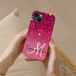 Moderne Rot-Rosa-Glitzer-Glitzern Name Case-Mate iPhone Hülle