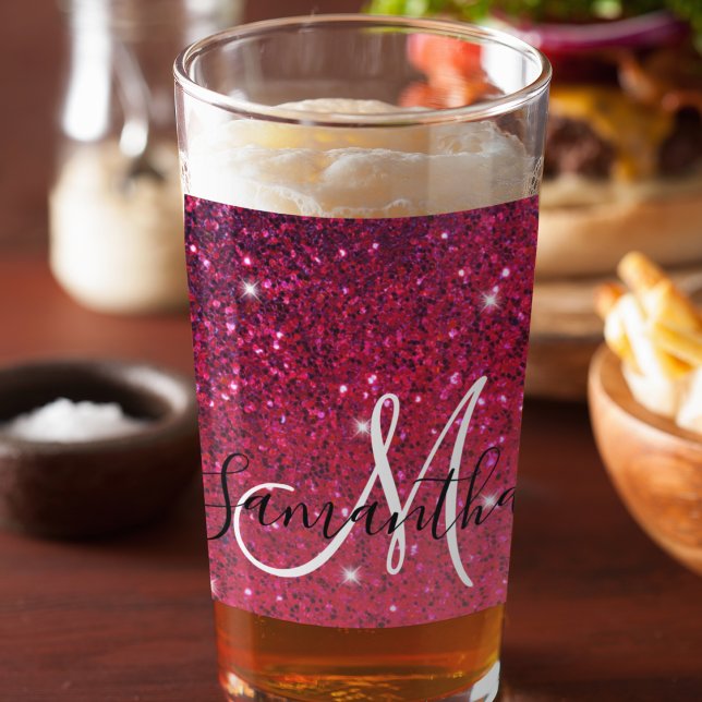 Moderne Rot-Rosa-Glitzer-Glitzern Name Glas (Von Creator hochgeladen)