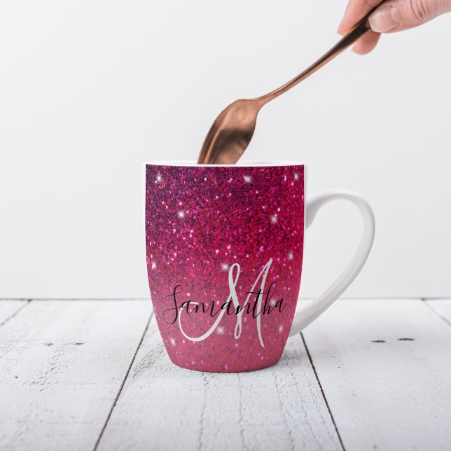 Moderne Rot-Rosa-Glitzer-Glitzern Name Milchtasse (Von Creator hochgeladen)