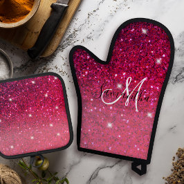 Moderne Rot-Rosa-Glitzer-Glitzern Name Ofenhandschuh & Topflappen-Set