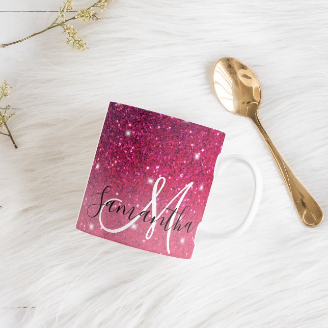Moderne Rot-Rosa-Glitzer-Glitzern Name Tasse (Von Creator hochgeladen)