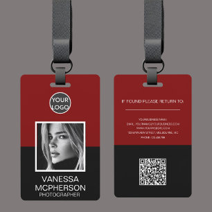 Moderne Rot & Schwarz Foto-Logo-QR-ID Ausweis