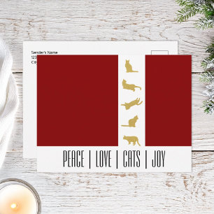 Moderne Rot-Weiß-Gold-Katze-Weihnachten Feiertagspostkarte