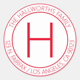 Moderne Rot-Weiß-Rücksendeadresse oder Produkt Runder Aufkleber