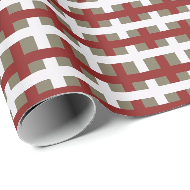 Moderne Rot-Weiß-Salbei-Weihnachtskariert Geschenkpapier (Rolleneckpunkt)