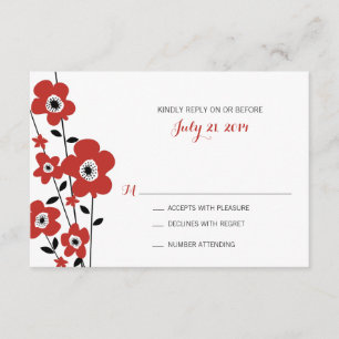 Moderne Rote Anemone-Blume Hochzeit RSVP Karte
