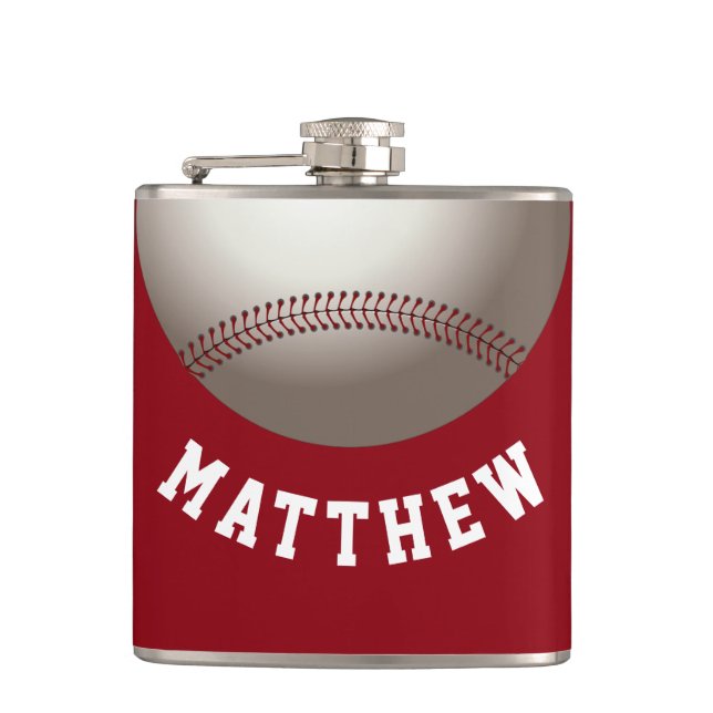 Moderne rote Baseball-Personalisierte Namensdruck Flachmann (Vorderseite)