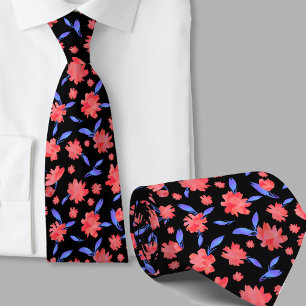 Moderne rote blaue Aquarellblumen Krawatte
