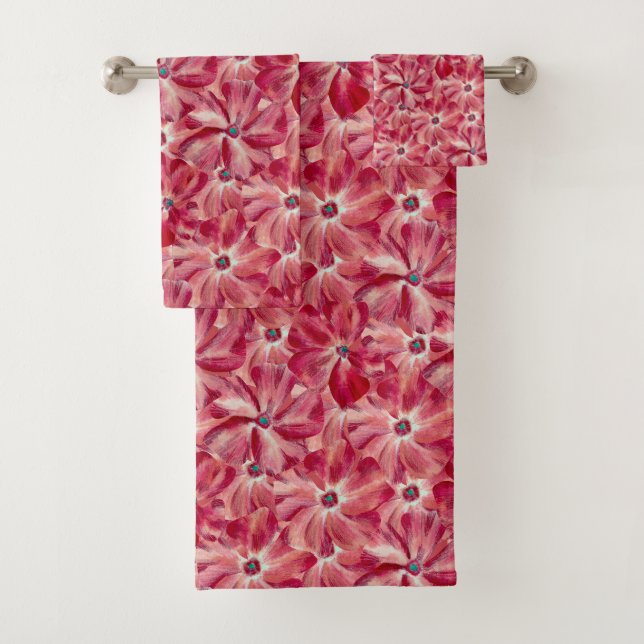 Moderne rote Blume Blumenmuster Badhandtuch Set (Insitu)