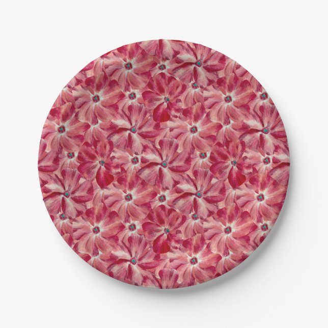 Moderne rote Blume Blumenmuster Pappteller (Vorderseite)