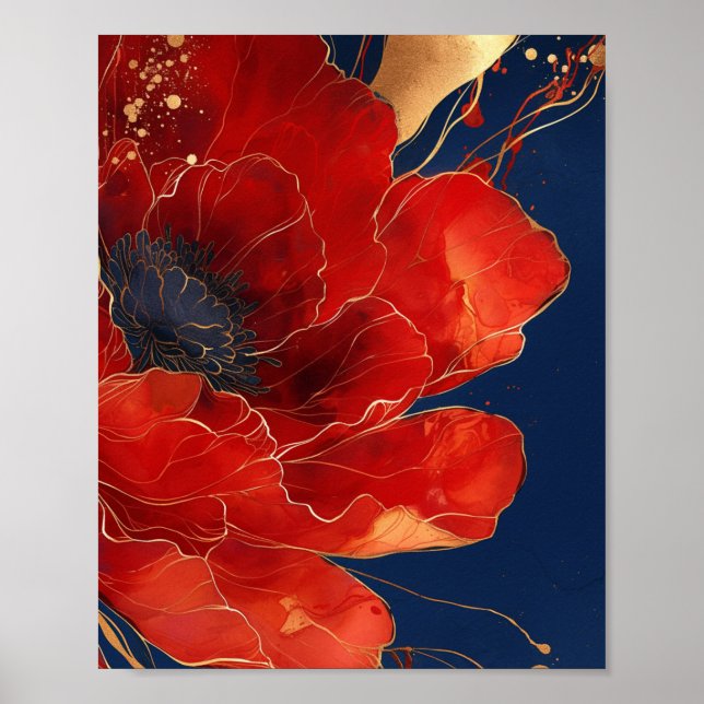 Moderne Rote Blume Poster (Vorne)