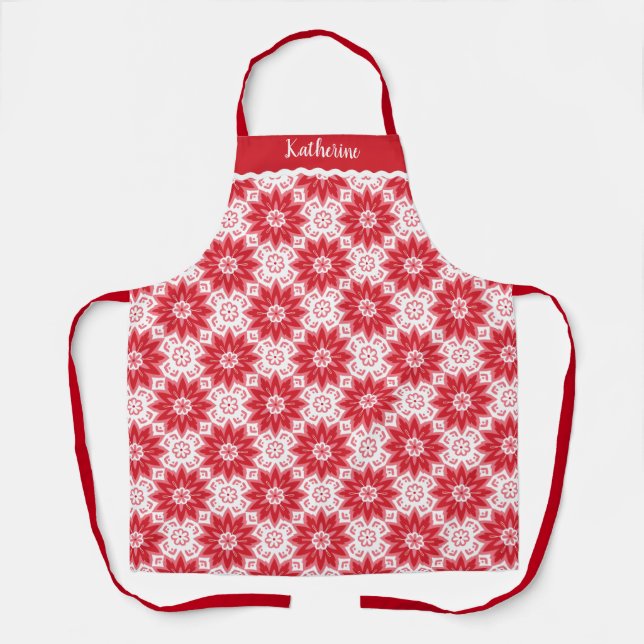 Moderne rote Blumengestaltung Backen Schürze (Vorderseite)