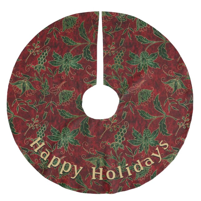 Moderne rote Blumenmuster - Persönliche Nachricht Polyester Weihnachtsbaumdecke (Vorderseite)