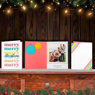 Moderne rote bunte Frohe Weihnachten Ein Foto Karte