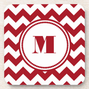 Moderne rote Chevron-Monogramm Getränkeuntersetzer