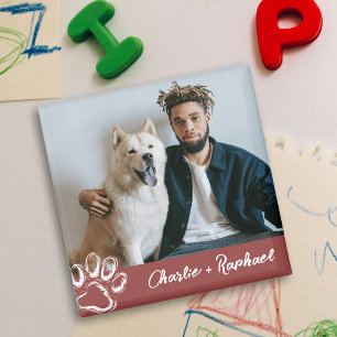 Moderne rote einseitige Hunde-Foto-Pfotenabdruck Magnet