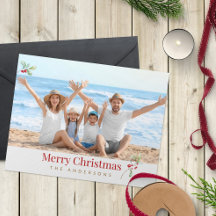 Moderne rote Familienfoto-Weihnachtskarte