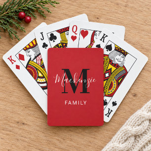 Moderne rote Familienmonogramm-Anpassung Spielkarten