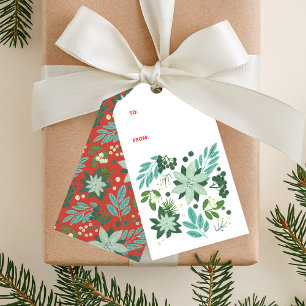 Moderne rote florale festliche Weihnachten Geschenkanhänger