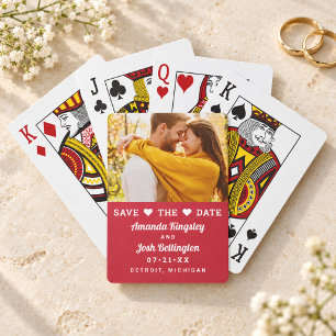 Moderne rote Foto-Herz-Save-the-Date-Karte Spielkarten