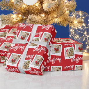 Moderne rote Frohe Weihnachten 2 Hunde-Foto Geschenkpapier