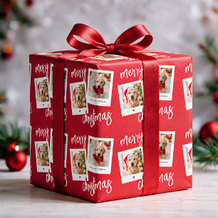 Moderne rote Frohe Weihnachten 2 Hunde-Foto Geschenkpapier