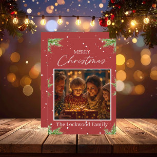 Moderne rote Frohe Weihnachten Schrift Familienfot