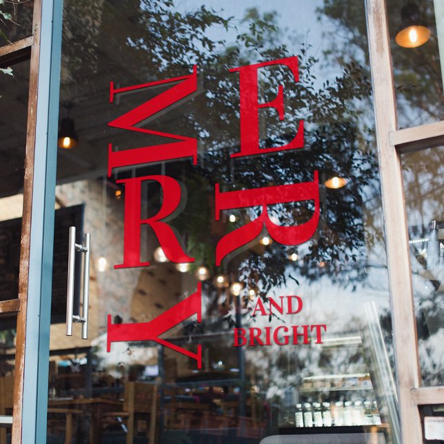 Moderne rote, fröhliche und helle Ferien Fensteraufkleber (Von Creator hochgeladen)